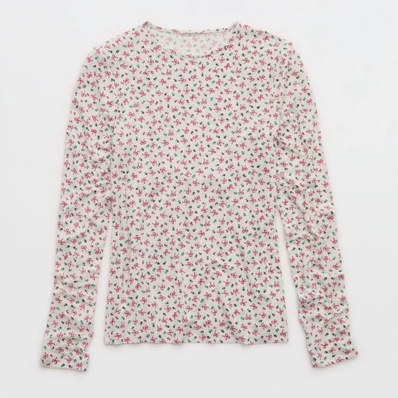 Aerie Superchill Modal Rib Long Sleeve T-Shirt Christmas Holiday Soft Muslin - Picture 3 of 6